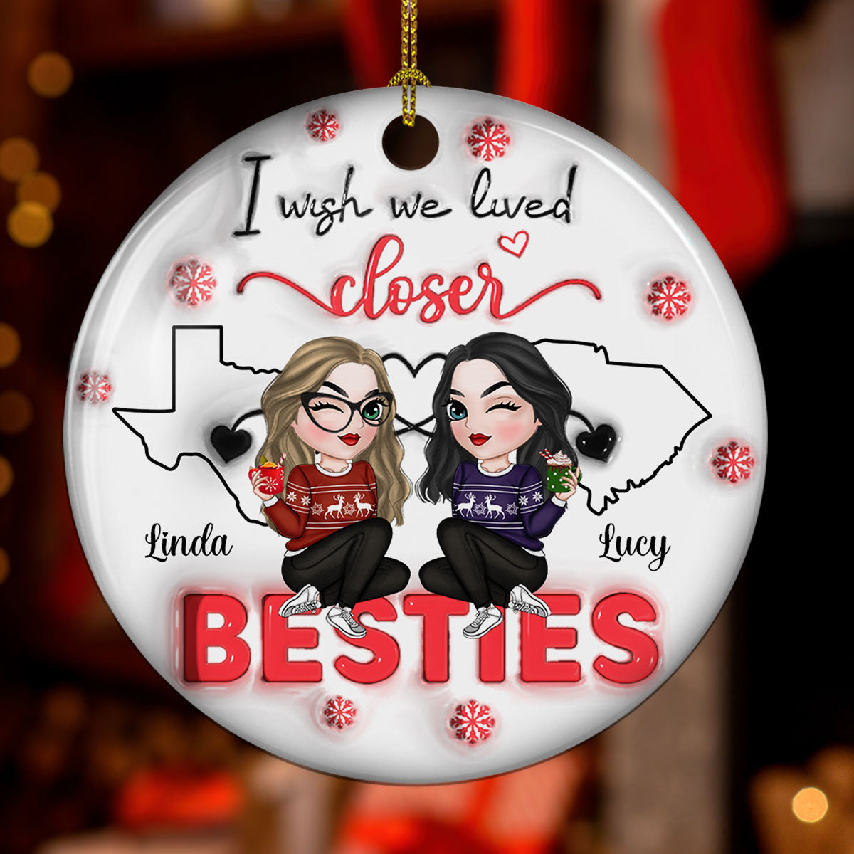 I Wish You Lived Next Door - Personalized Custom 3D Inflated Effect Ceramic Ornament