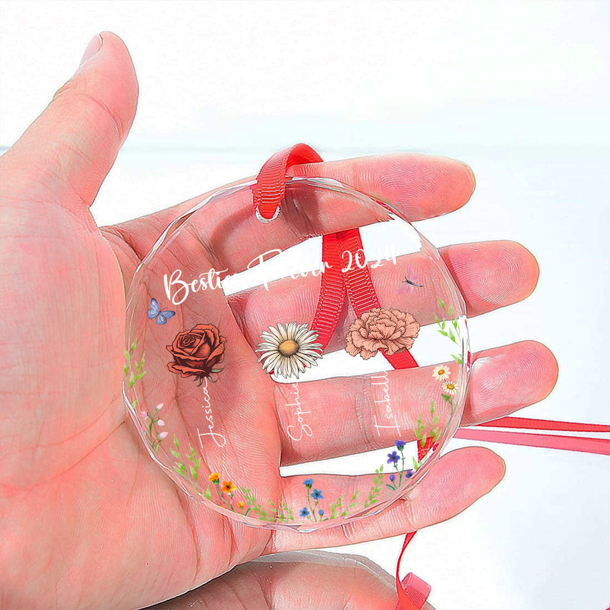 Family Besties Flower - Personalized Custom Glass Ornament