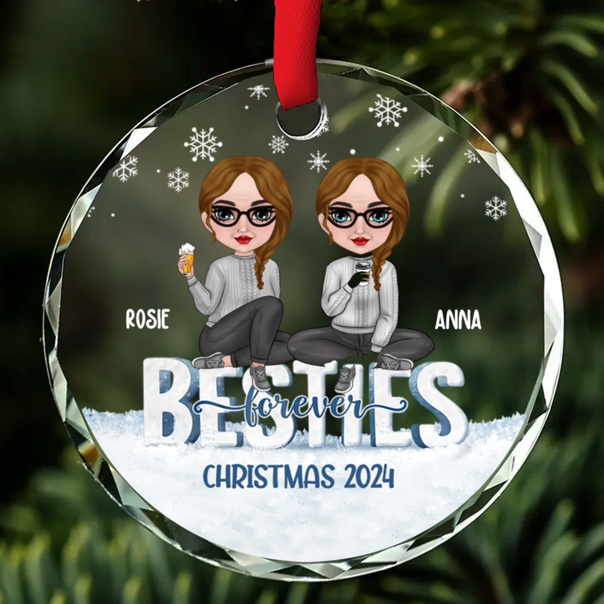 Besties Forever - Personalized Custom Glass Ornament