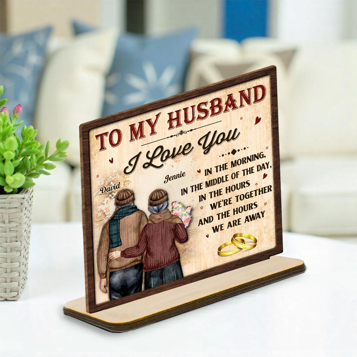 I Love You - Personalized Custom 2-Layer Wood Plaque With Flat Base