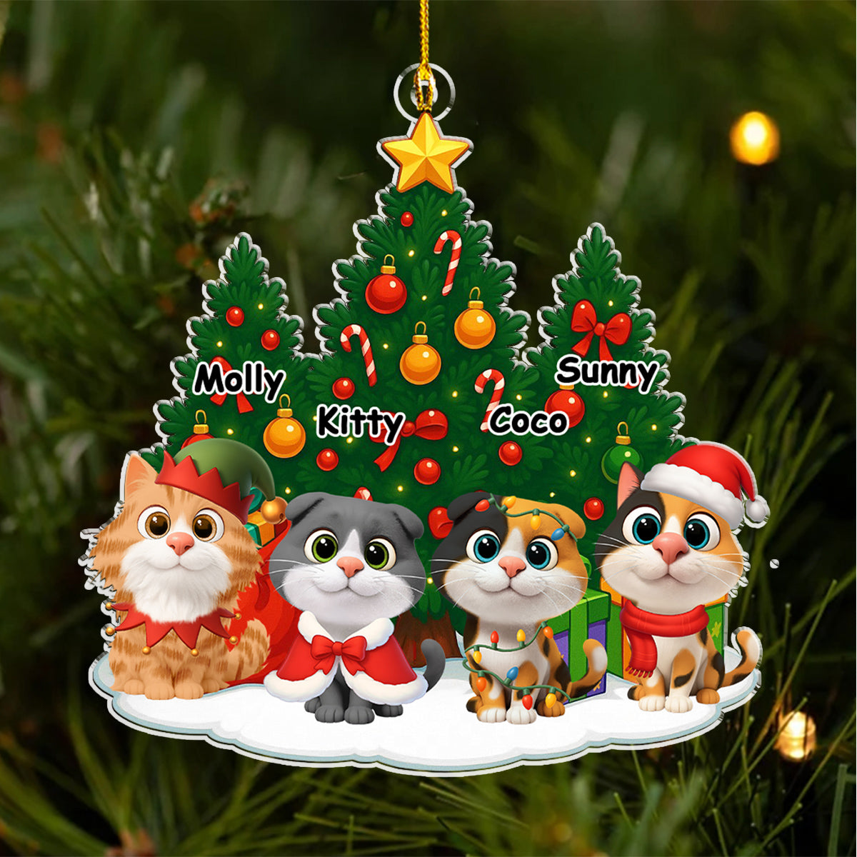 Cat Under Christmas Tree - Personalized Custom Acrylic Ornament