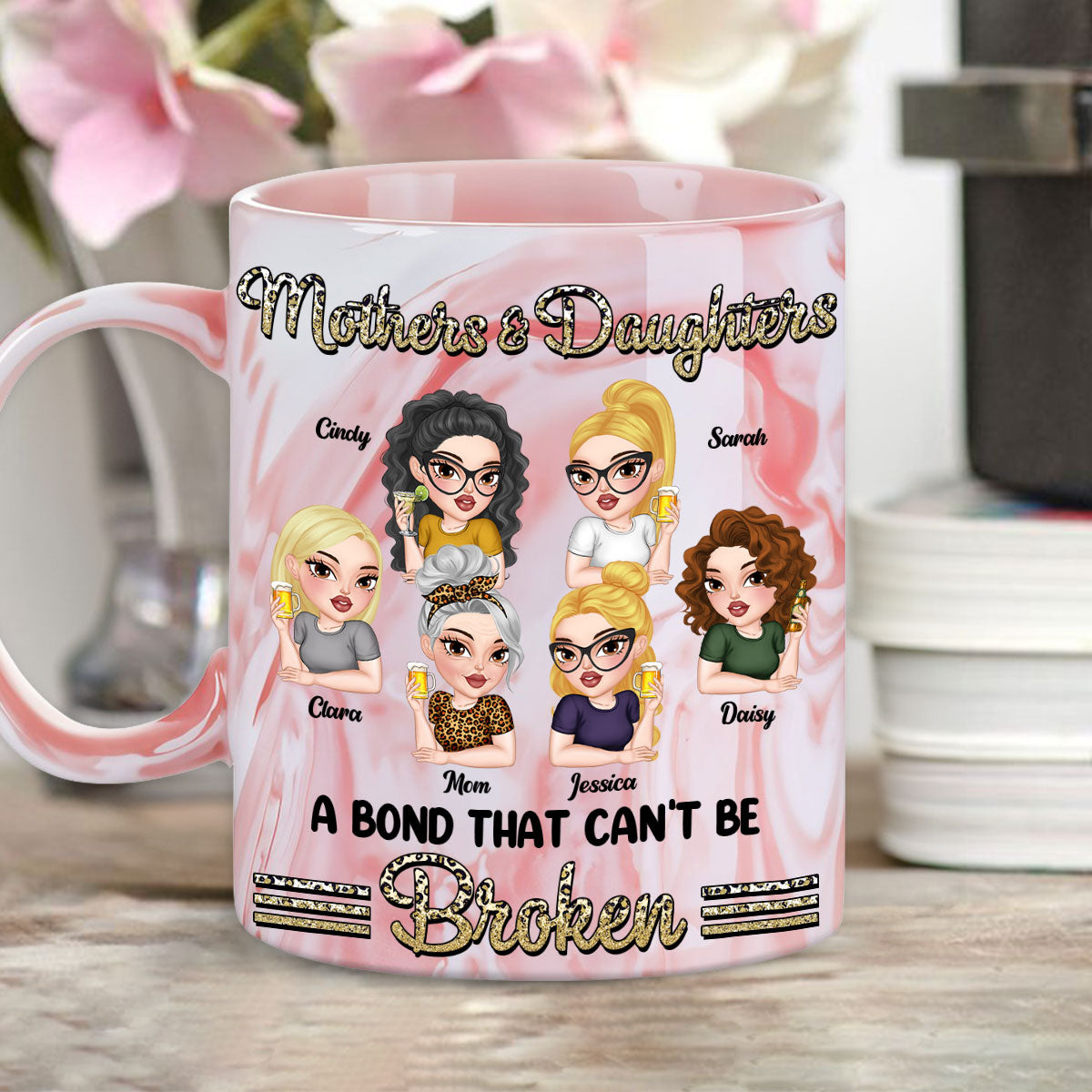 Unbreakable Bond - Personalized Custom Pink Marble Mug