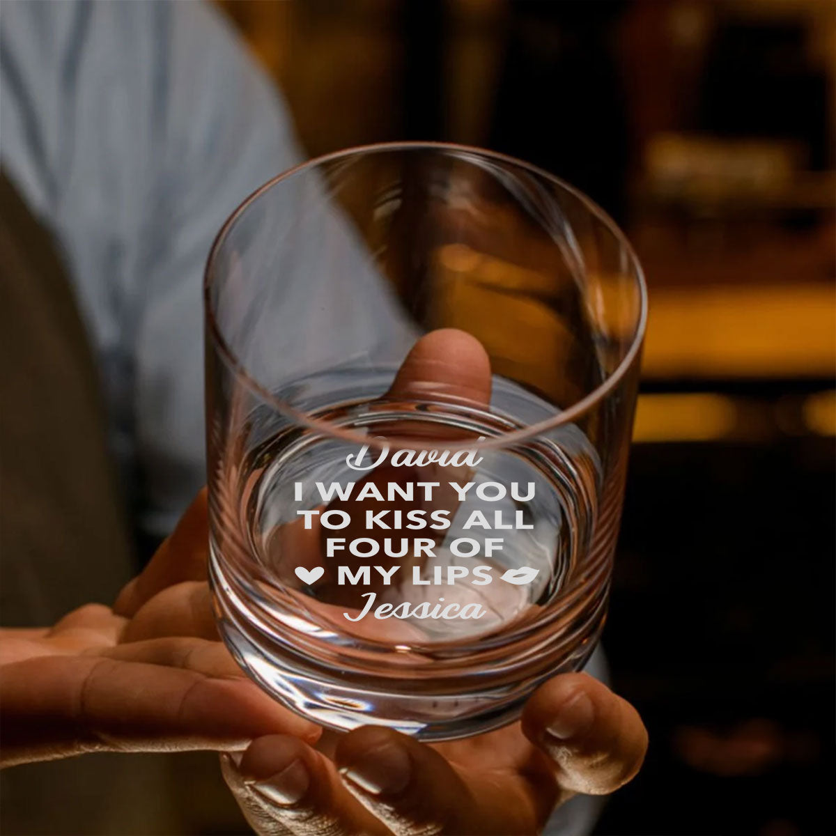 Kiss My Lips Let Play - Personalized Custom Engraved Whiskey Glass