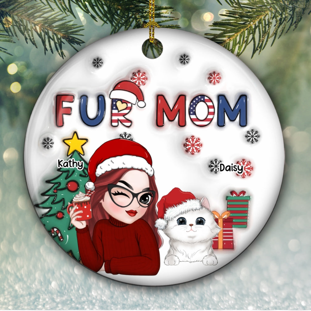 American Fur Mom Christmas -  Personalized Custom 3D Inflated Effect Ceramic Ornament