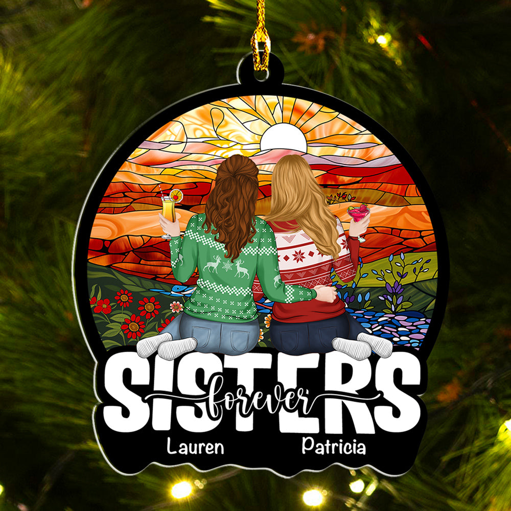 Besties Sitting Together - Personalized Custom Acrylic Ornament