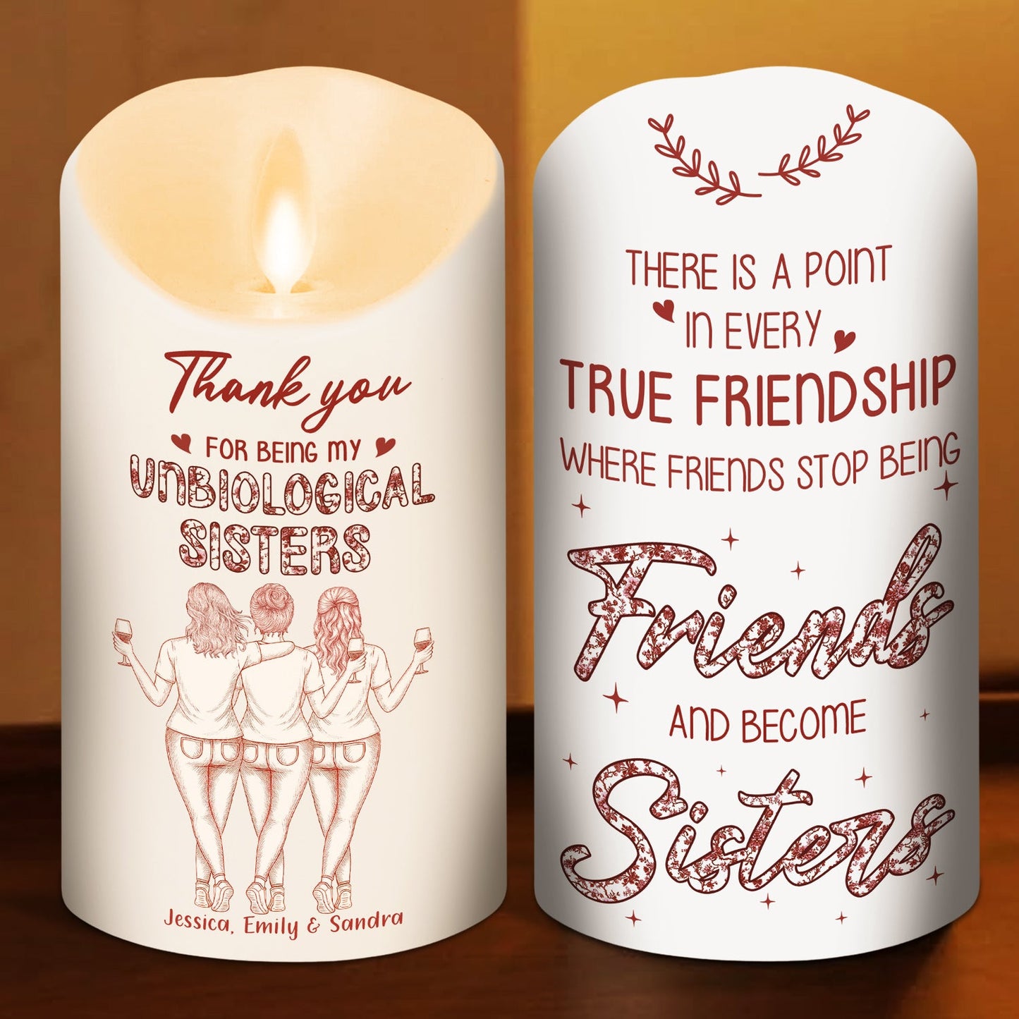 Where Friends Become Sisters Blue Toile - Personalized Custom LED Candle