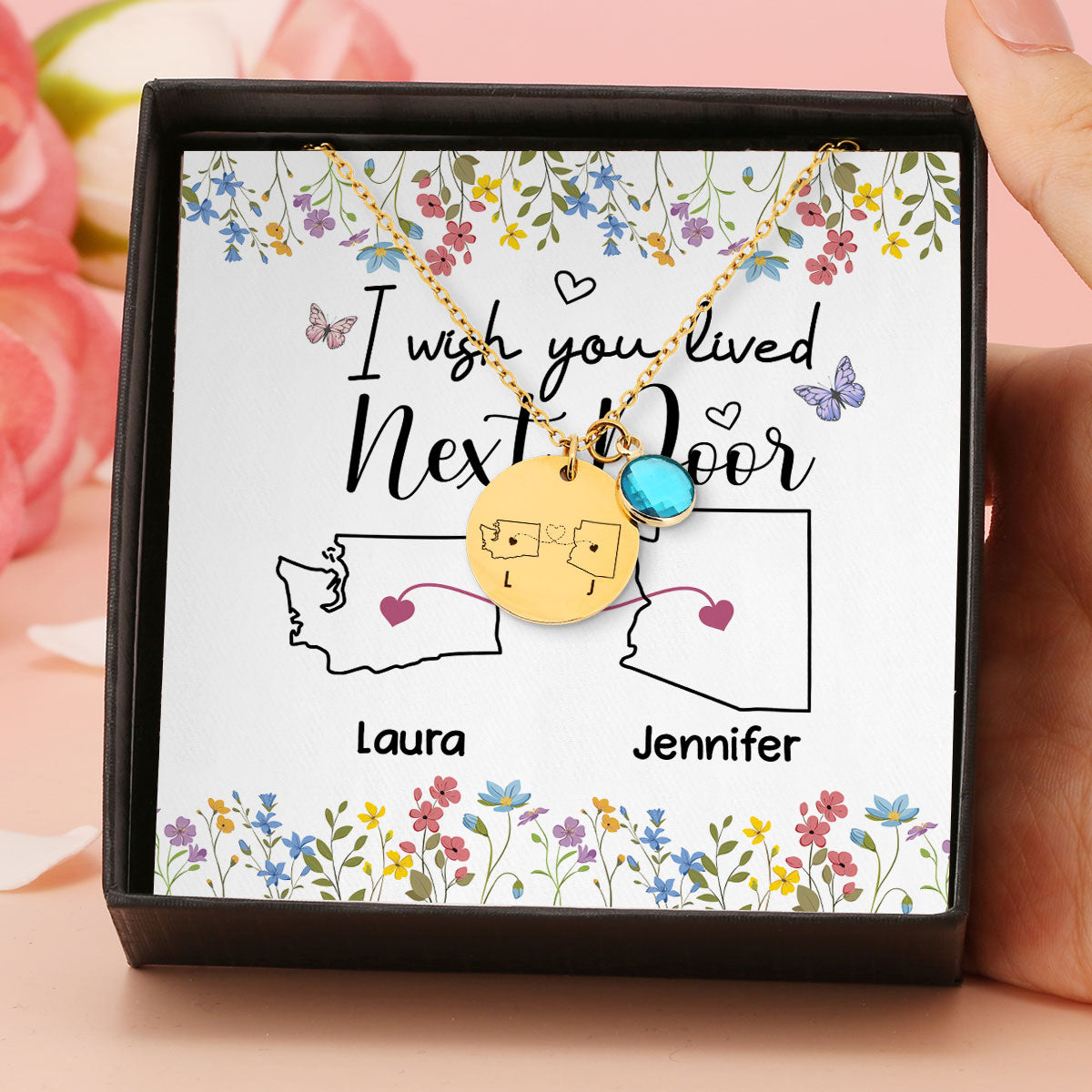 I Wish We Lived Closer - Personalized Custom Birthstone Necklace With Message Card