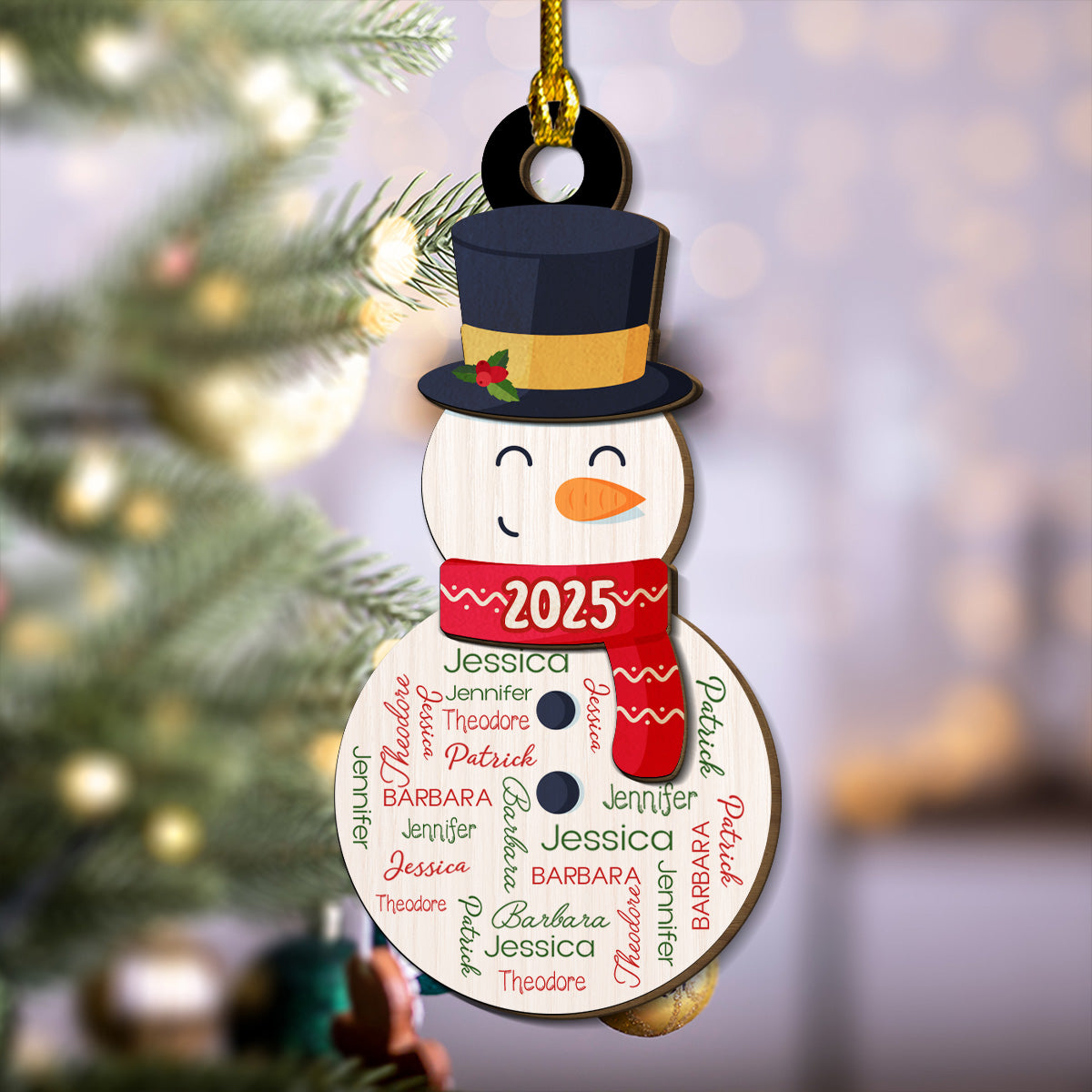 Snowman Repeating Name - Personalized Custom 2-layered Wood Ornament