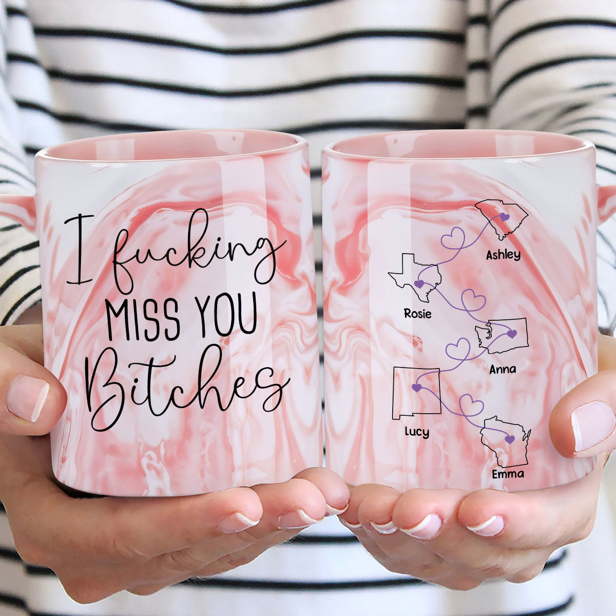 I Miss You Bestie - Personalized Custom Pink Marble Mug