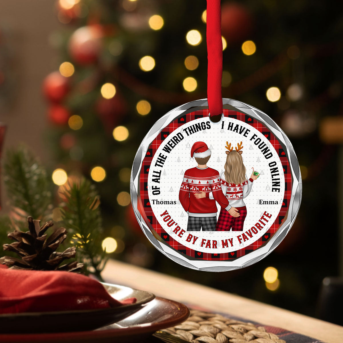 Christmas Couple Back Side You Are My Favorite By Far - Personalized Custom Glass Ornament