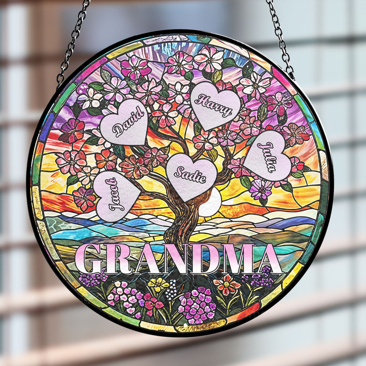 Love Grows Here - Personalized Custom Stained Glass Window Hanging Suncatcher
