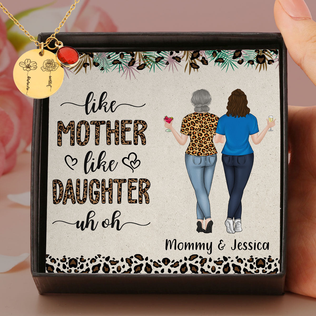 Like Mother Like Daughter - Personalized Custom Birthstone Necklace With Message Card