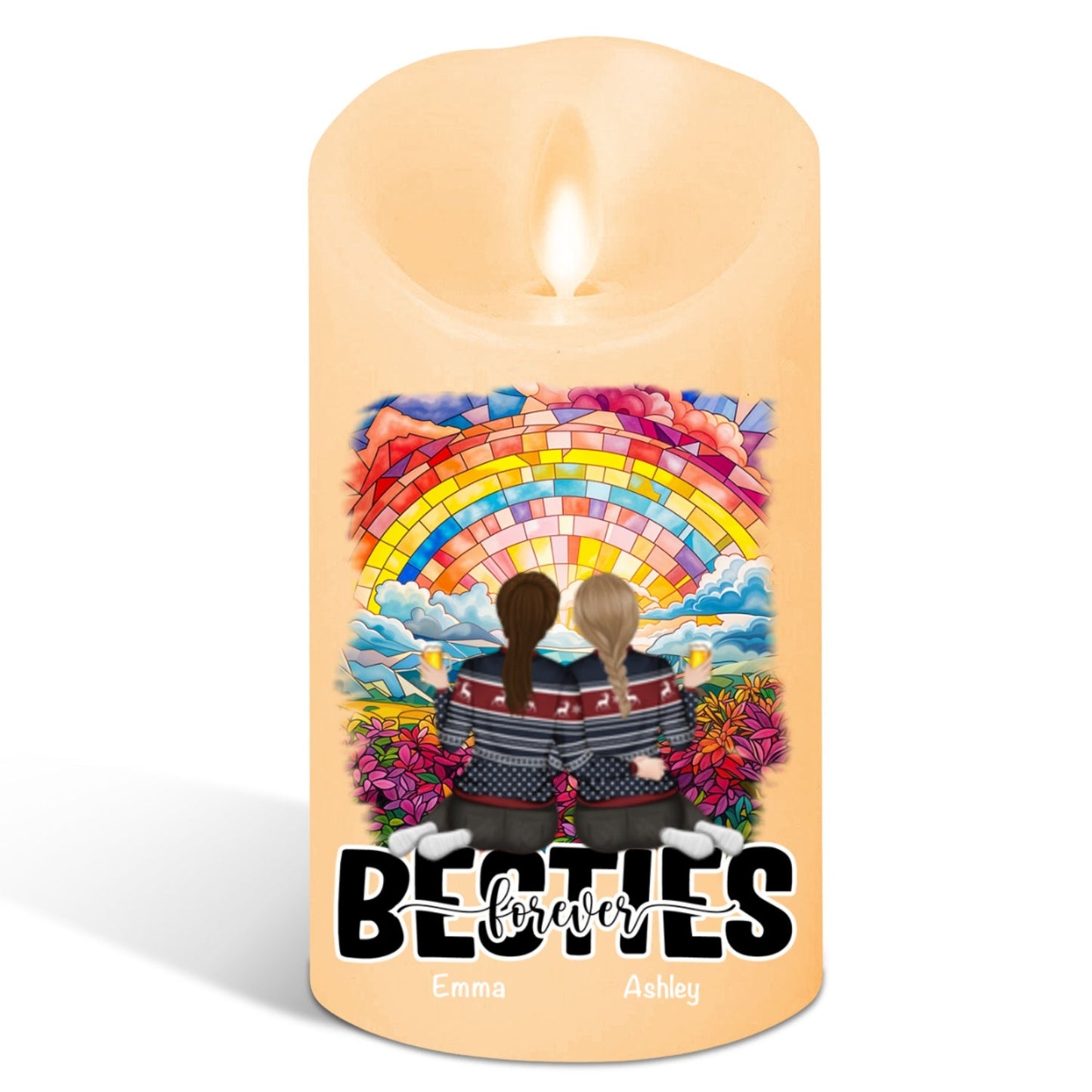 Besties Sitting Together - Personalized Custom LED Candle