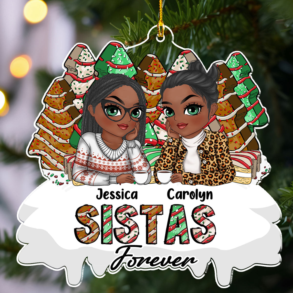 Besties Forever Christmas Tree Cake - Personalized Custom Acrylic Ornament