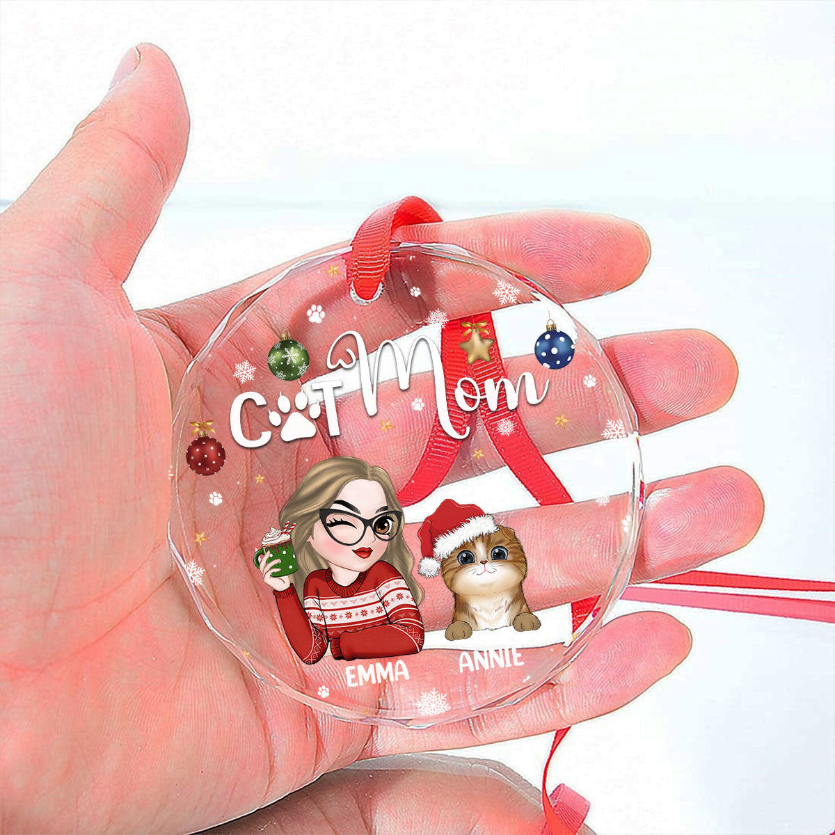 Cat Mom - Personalized Custom Glass Ornament