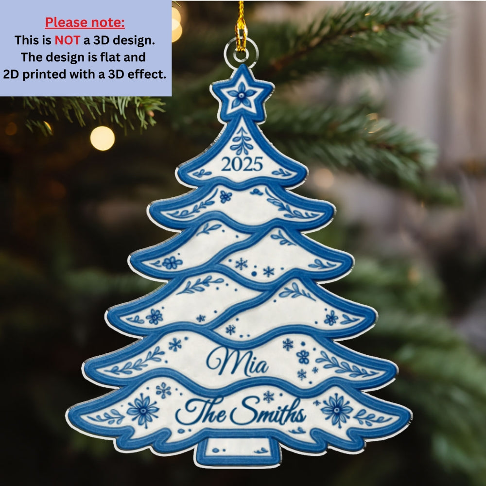 Delft Blue Christmas Tree - Personalized Custom Acrylic Ornament