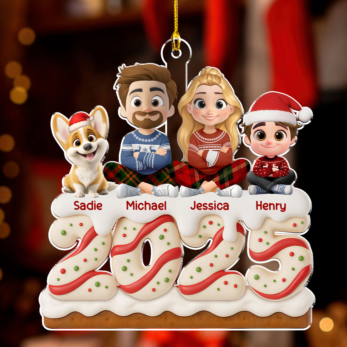 Family Christmas Tree Cake Version 2 - Personalized Custom Acrylic Ornament