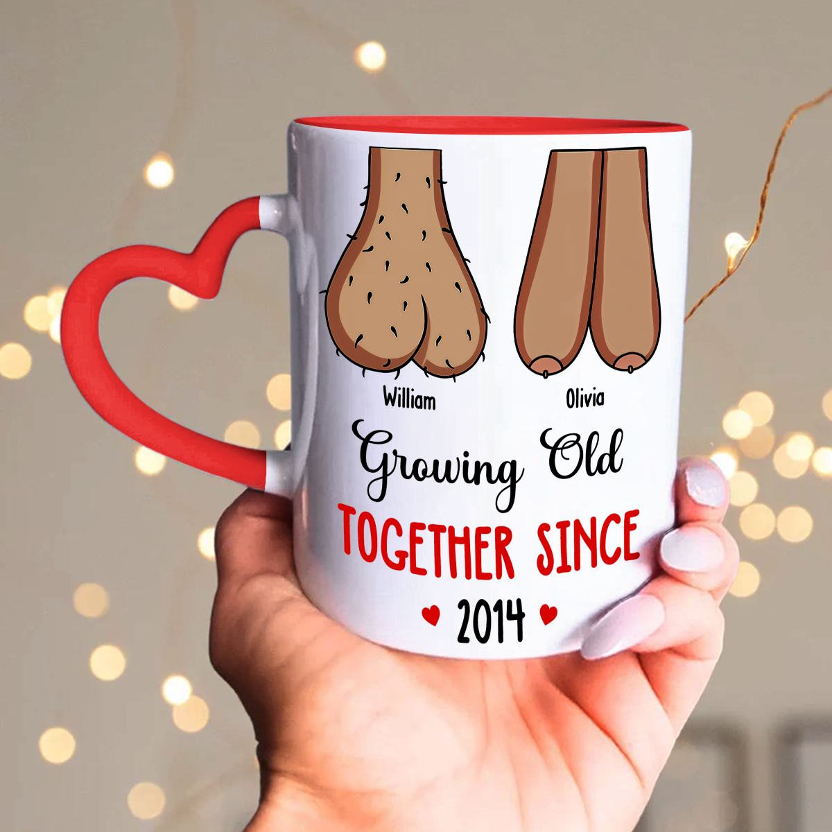 Grow Old With You - Personalized Custom Heart Handle Mug