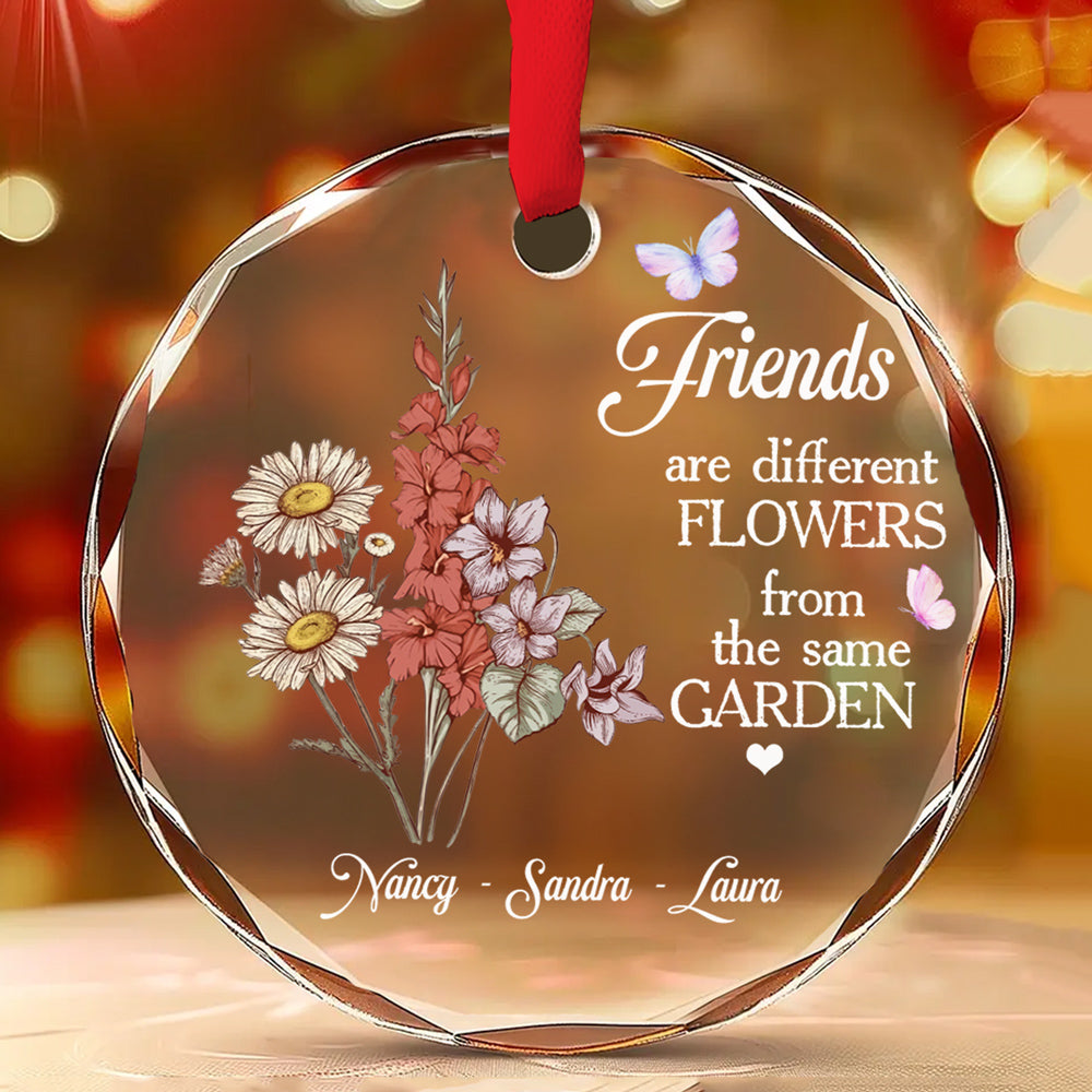 Floral Sisters Forever - Personalized Custom Glass Ornament