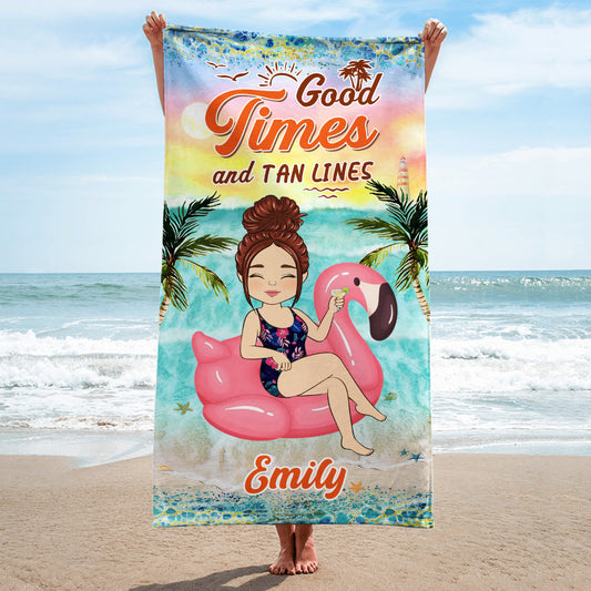 Good Times And Tan Lines - Personalized Custom Beach Towel