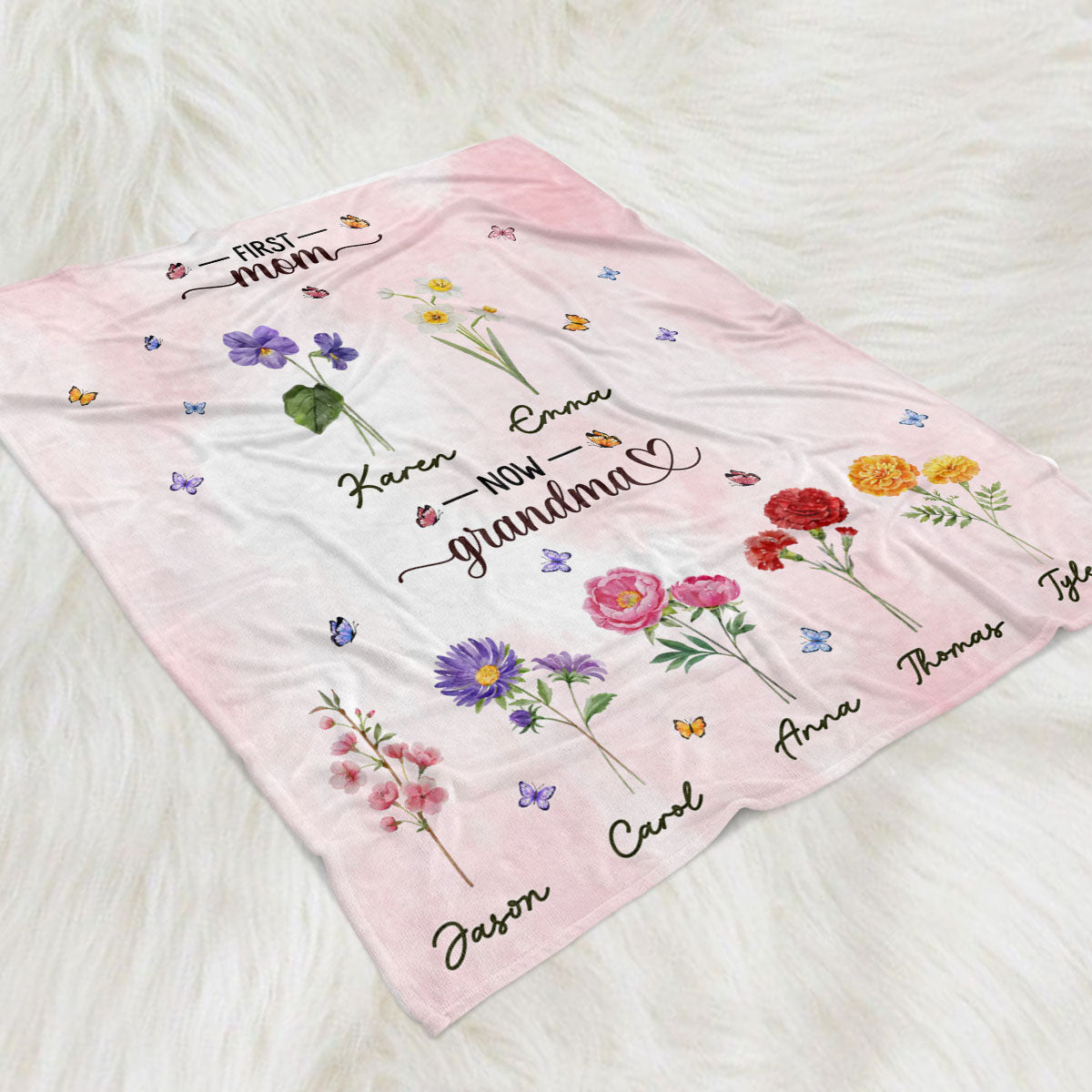 First Mom Now Grandma - Personalized Custom Fleece Blanket