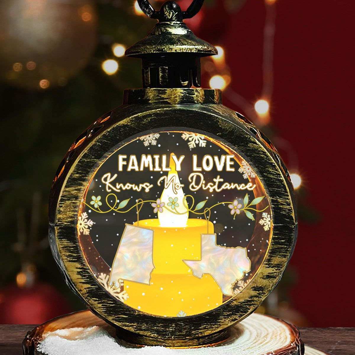 Family Love Knows No Distance Mother Of Pearl - Personalized Custom Christmas Lantern