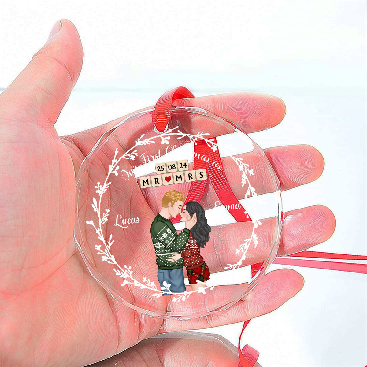 A Year As Mr And Mrs - Personalized Custom Glass Ornament