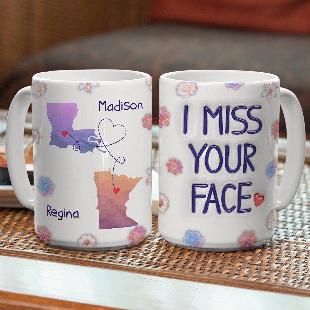 Long Distance State Besties - Personalized Custom 3D Inflated Effect Mug