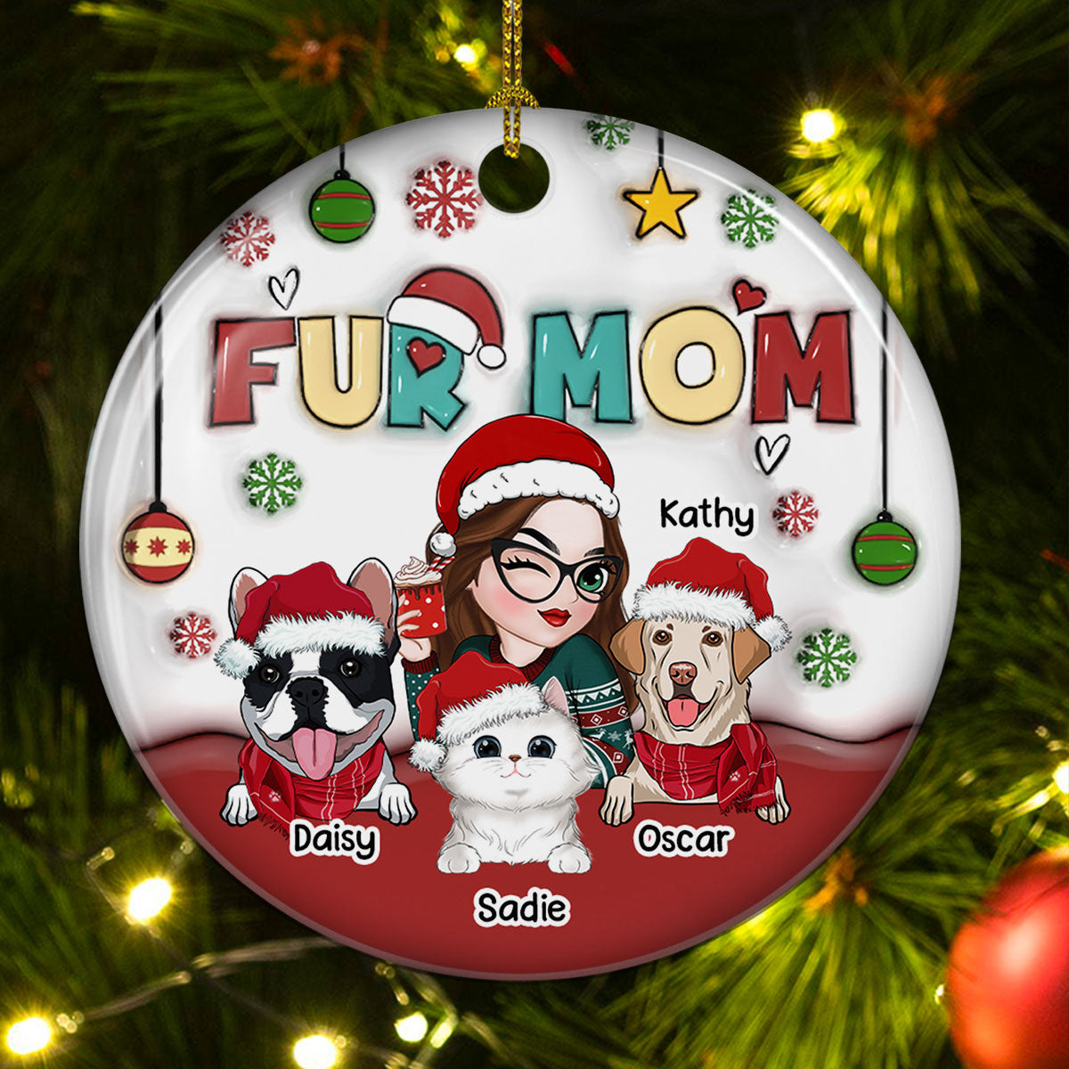 Mom Of Pets- Personalized Custom 3D Inflated Effect Ceramic Ornament