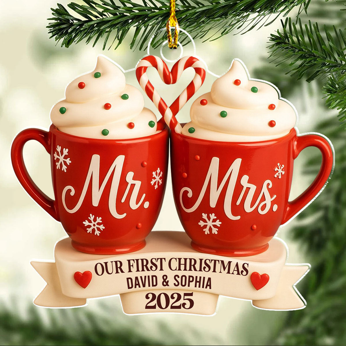 Mr And Mrs Hot Cocoa - Personalized Custom Acrylic Ornament