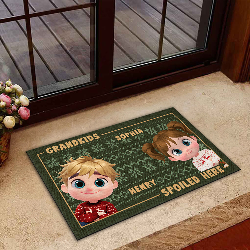 Grandkids Spoiled Here Merry Christmas  - Personalized Custom Doormat
