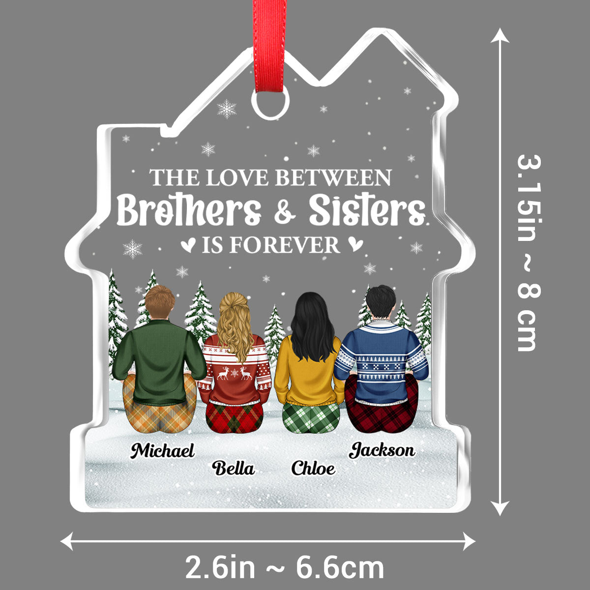 Sibling Love Is Forever - Personalized Custom House Shaped Glass Ornament