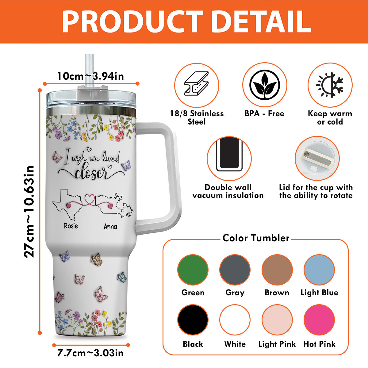 I Wish We Lived Closer Floral Version - Personalized Custom 3D Inflated Effect Printed 40 Oz Tumbler