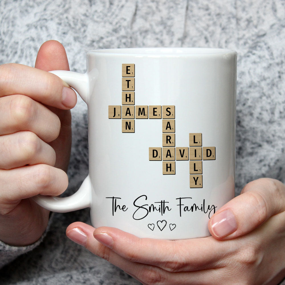 Family Crossword Puzzle Art - Personalized Custom Coffee Mug