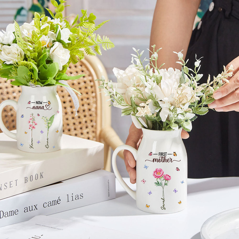 First Mom Now Grandma - Personalized Custom Flower Vase