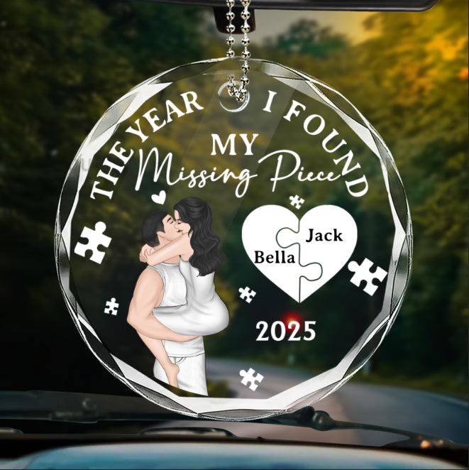 The Year I Found My Missing Piece Kissing - Personalized Custom Glass Car Ornament