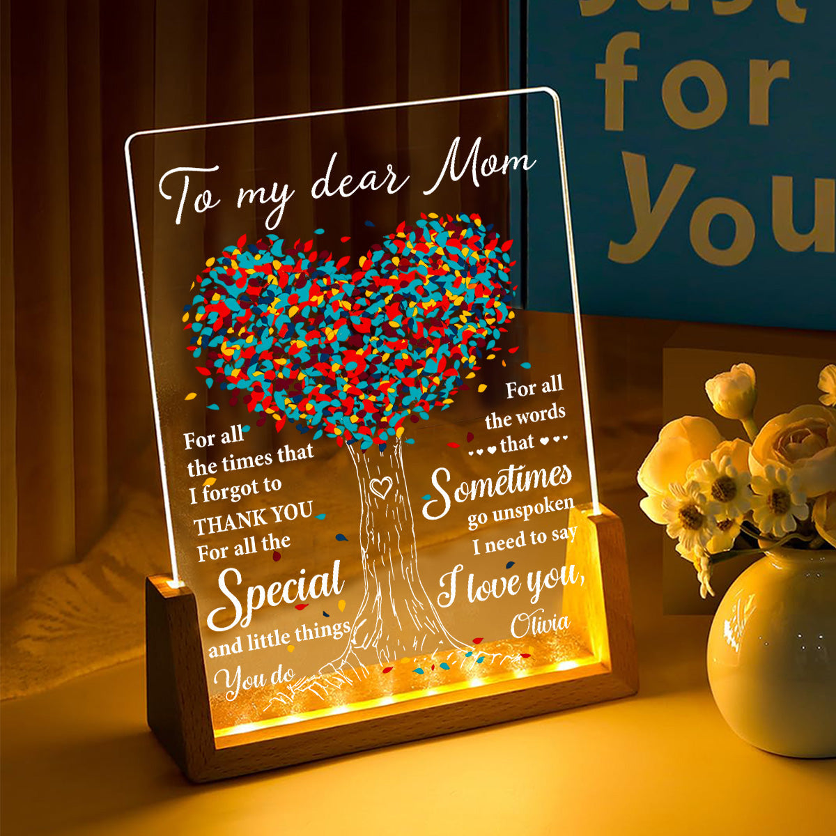 To My Dear Mom - Personalized Custom Plaque With Walnut Base