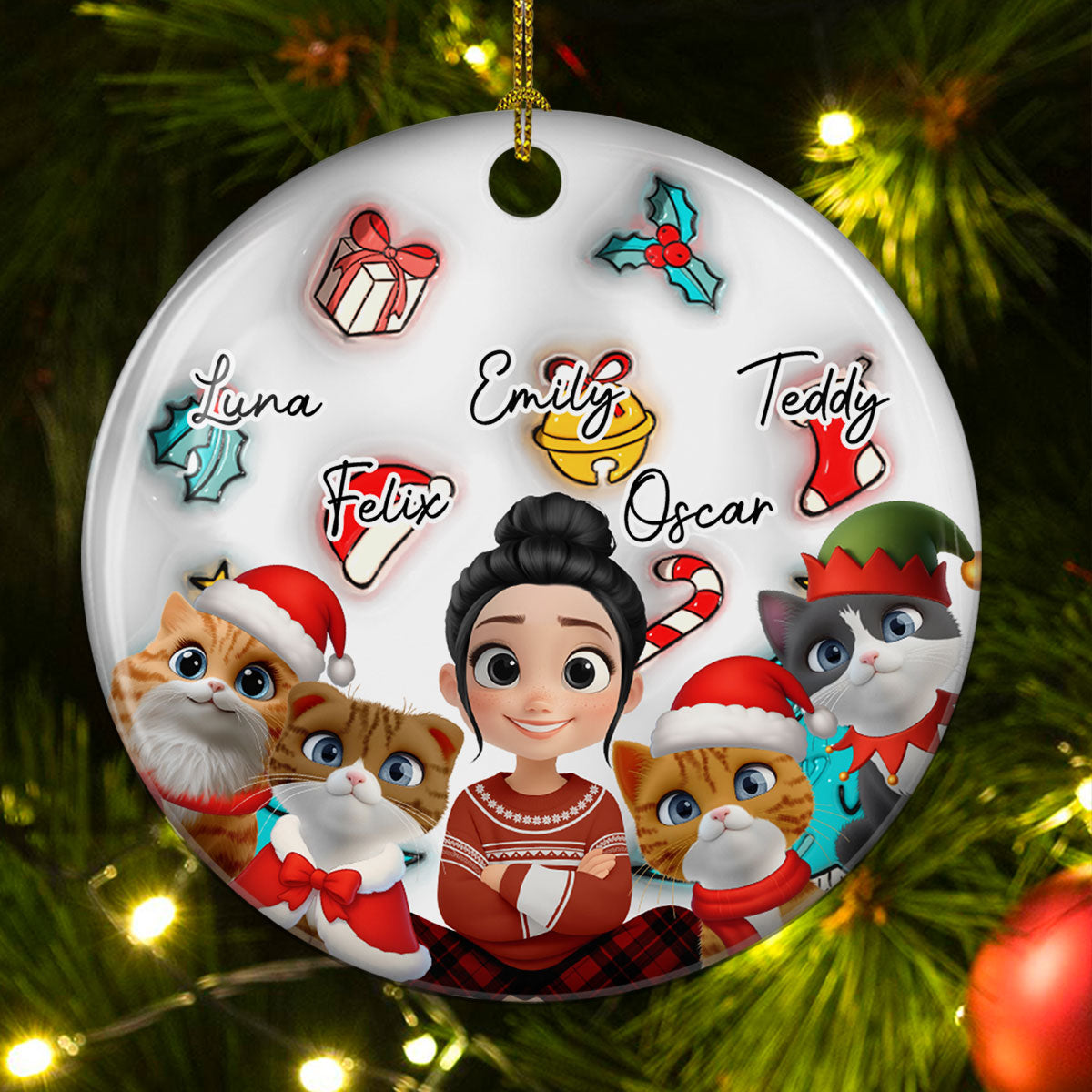 Santa Is Coming To Cats - Personalized Custom 3D Inflated Effect Ceramic Ornament