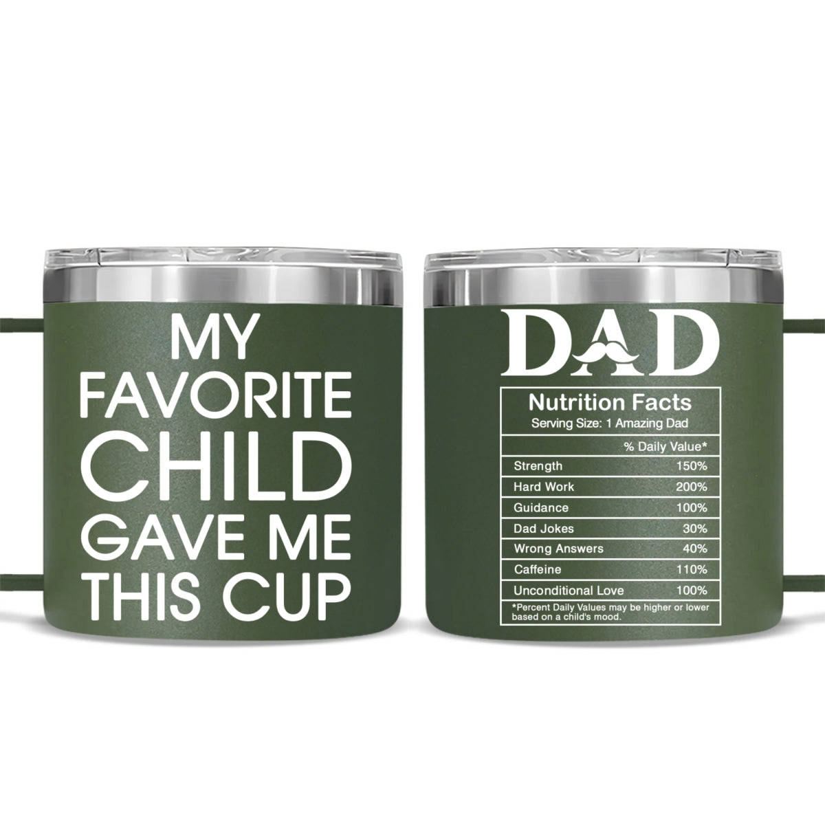 Nutrition Facts Of Dad - Personalized Custom 14oz Stainless Steel Tumbler With Handle