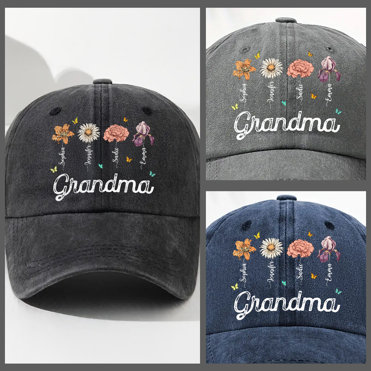 Grandma Garden - Personalized Custom Vintage Washed Denim Cap