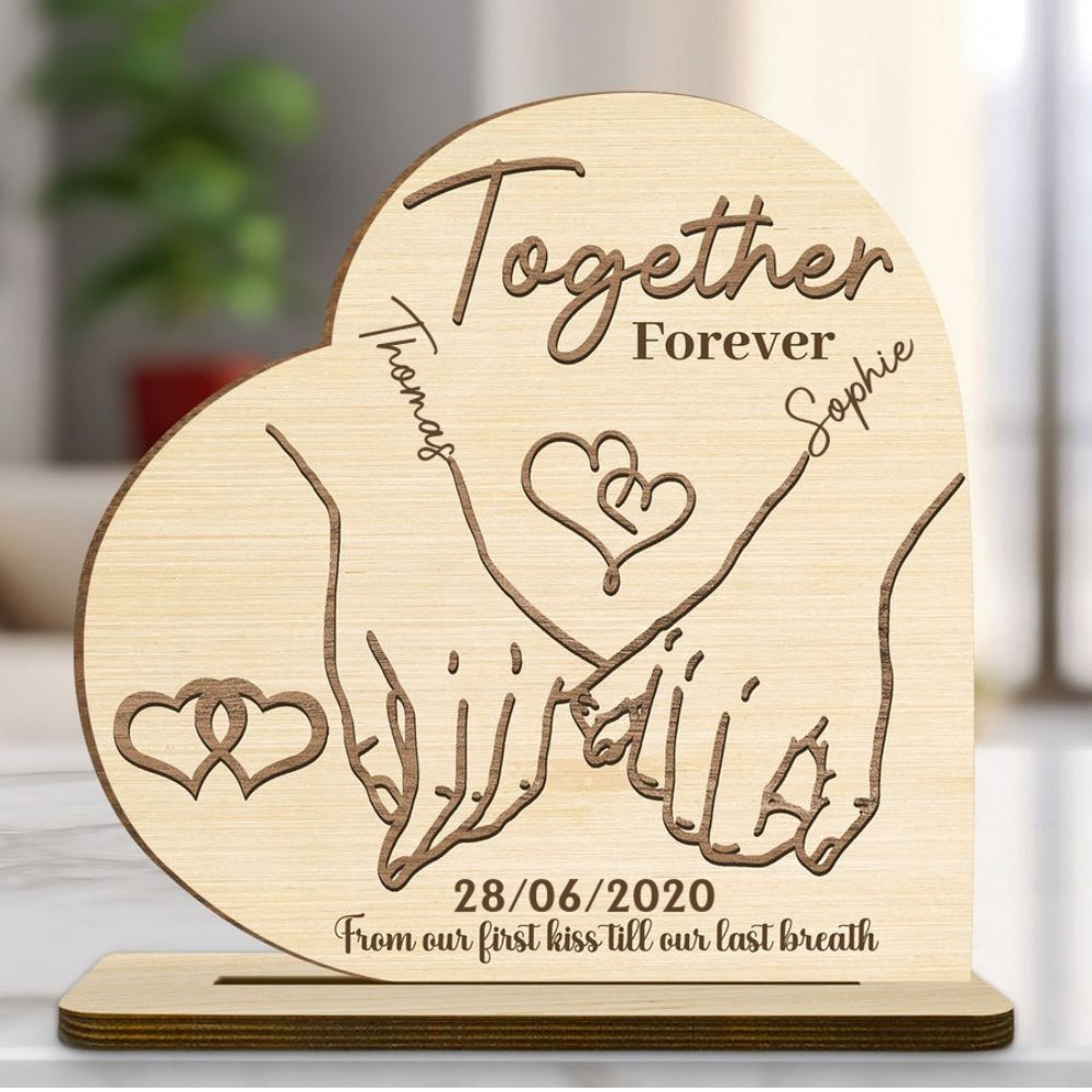 Together Forever Ver 2 - Personalized Custom 2-Layer Wood Plaque With Flat Base