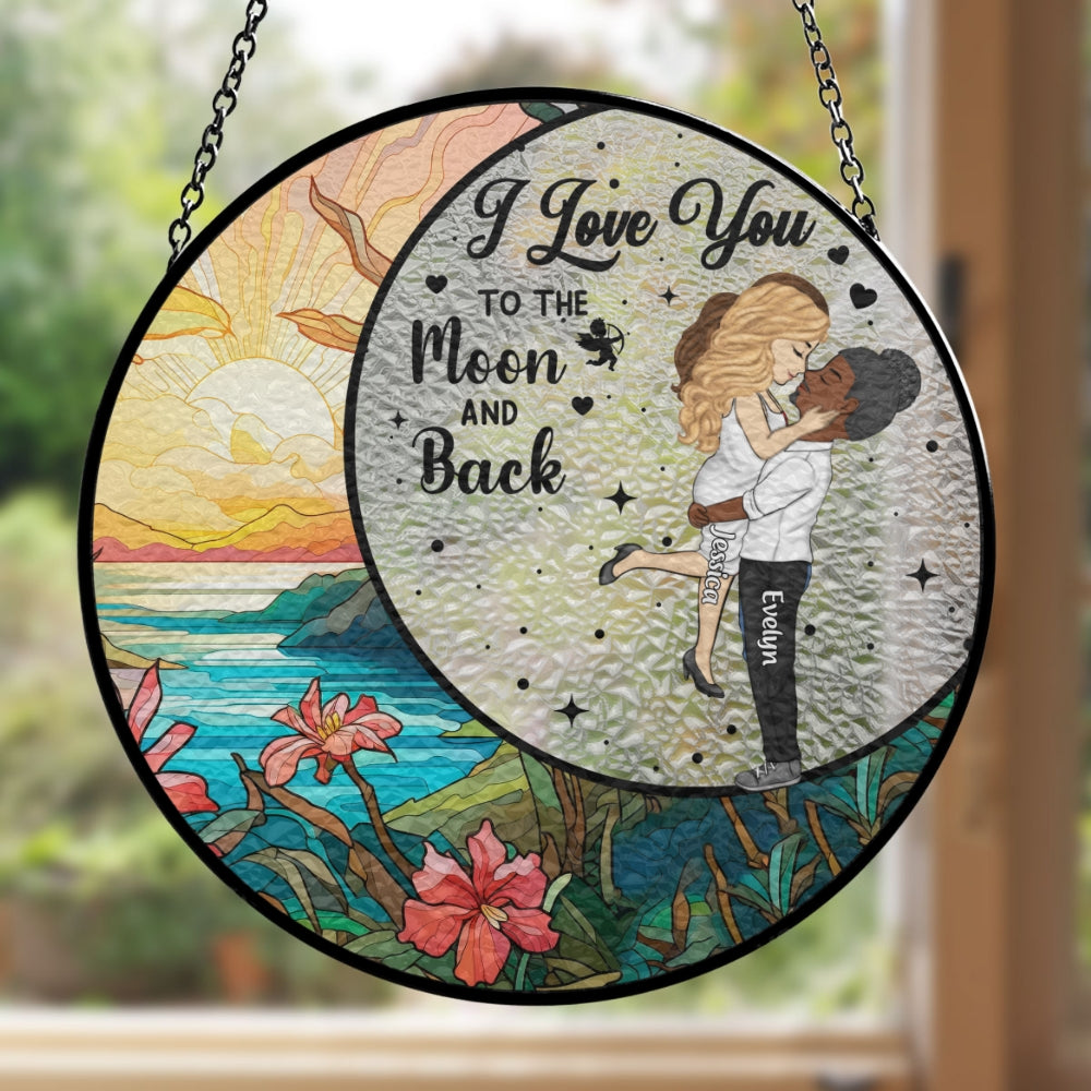 Love You To The Moon And Back - Personalized Custom Stained Glass Window Hanging Suncatcher