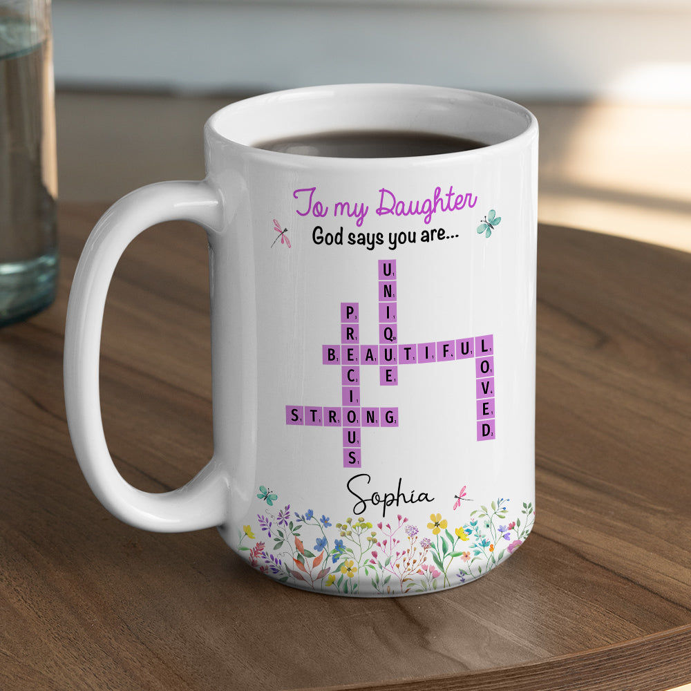 God Says You Are Crossword Art - Personalized Custom Coffee Mug