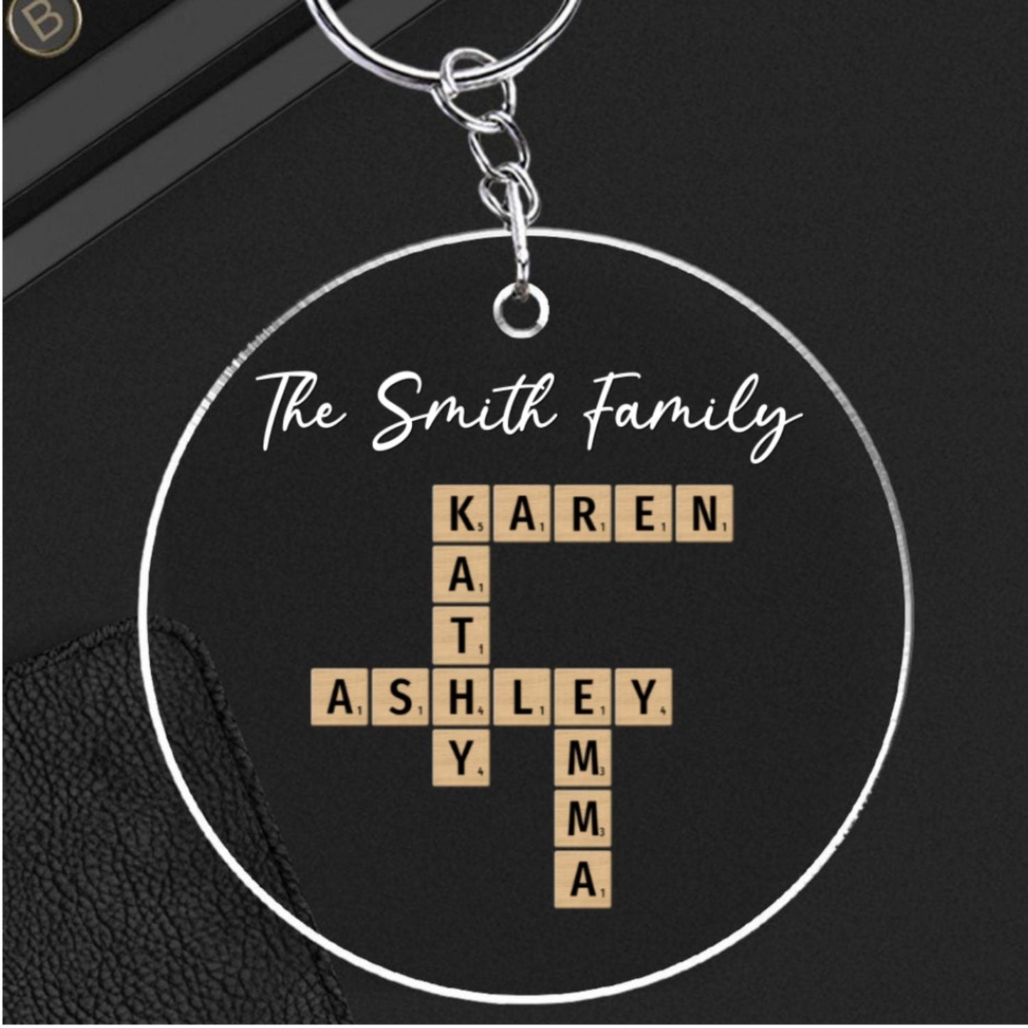 Family Besties Coworker Crossword Art  - Personalized Custom Acrylic Keychain