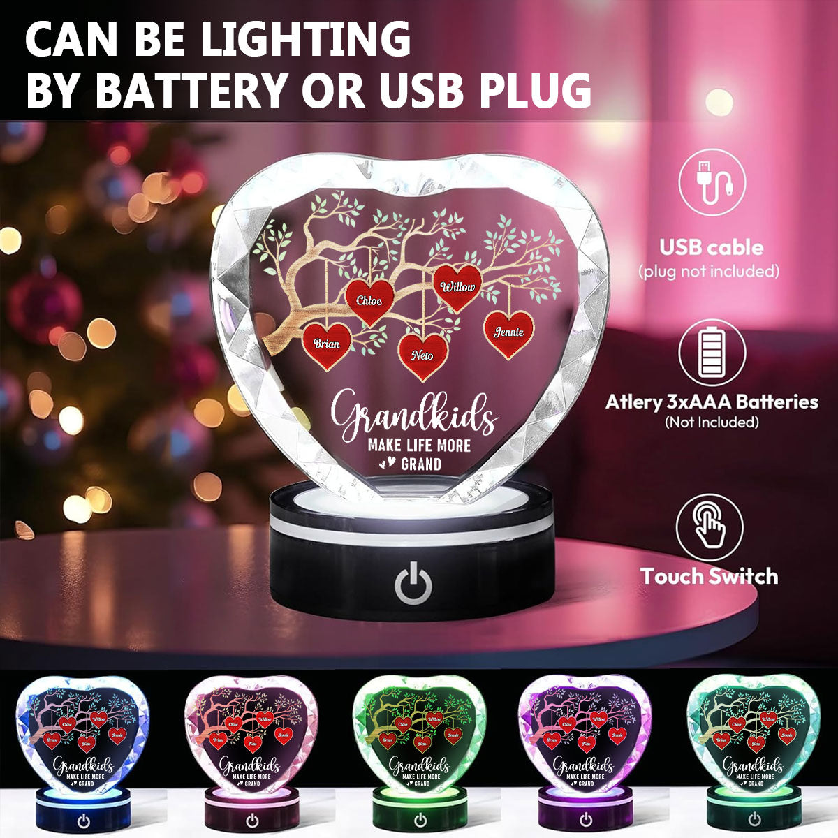 Grandkids Make Life More Grand - Personalized Custom Crystal Led Light