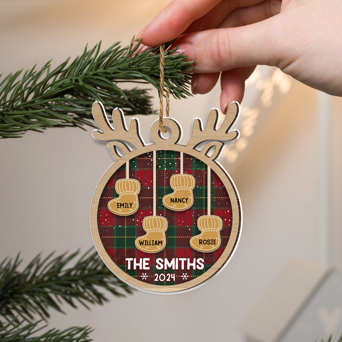 Ginger Family Christmas - Personalized Custom Wood And Acrylic Ornament