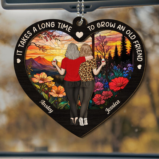 Old Friends Take Time To Grow - Personalized Custom 2-Layered Wood Car Ornament