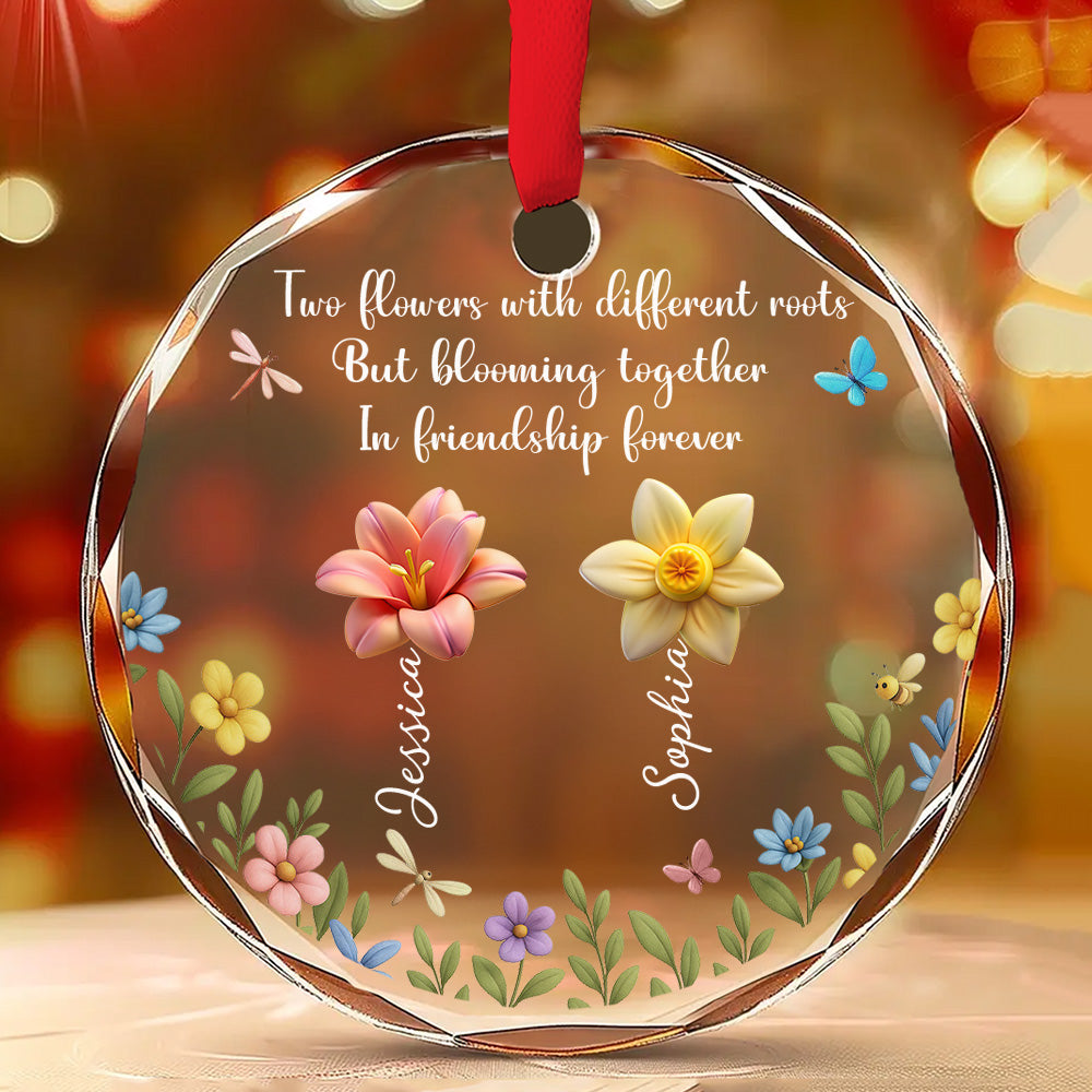 Friendship Blossoms Through Every Season - Personalized Custom Glass Ornament