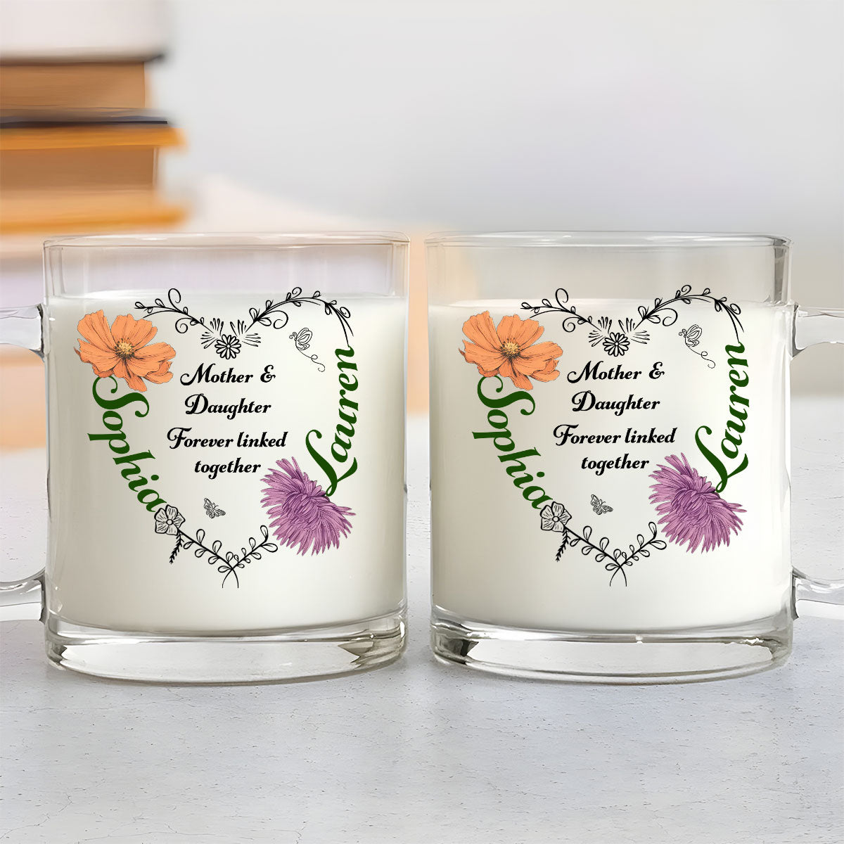 Linked Together Mom And Daughter - Personalized Custom Glass Mug