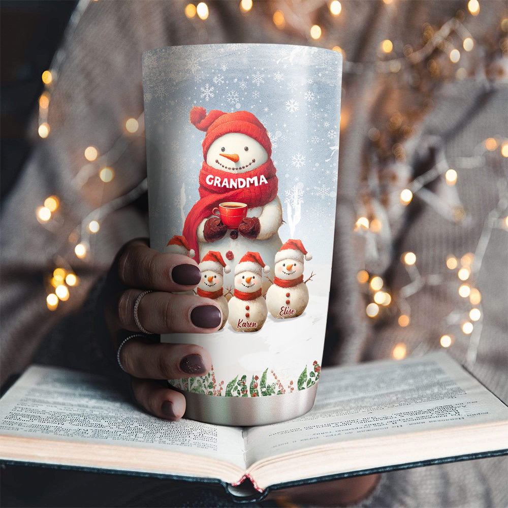 Snowman Grandma And Grandkids - Personalized Custom Tumbler